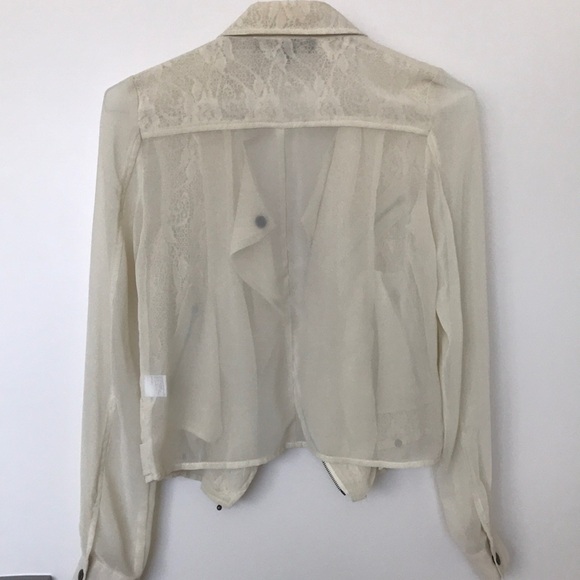 Creme sheer chiffon jacket with lace detailing - Picture 2 of 5